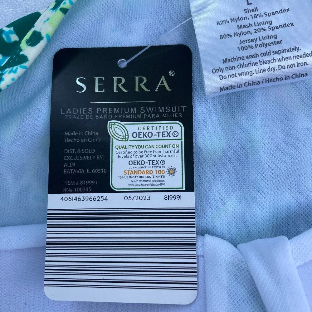 Serra NWT Swimsuit One Piece Halter Blue-Green Cheetah Premium Molded Cups Large